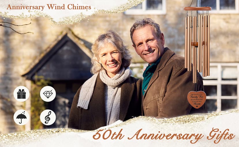 Golden 50th Anniversary Decorations for Couples, Parents & Friends, 32" Wind Chimes Includes Gift Box AMBOBE 50th Wedding Anniversary Wind Chime Gifts B0FSSL284Y