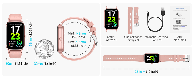 ChronArk Fitness Tracker for Women Men, Activity Smart Watch Compatible with Android iPhone, Step Counter with 110+ Sports, Sleep Monitor, Calorie Counter, IP68 Waterproof (Pink, 1.57)