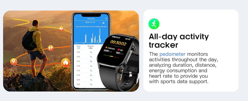 Smart Watch for Men Women, 2.04" AMOLED Color Screen, 24/7 Heart Rate, Blood Oxygen, Blood Pressure, Sleep and Stress Health Monitor, Blood and Body Composition Insights, 150 Sports Modes (Black)