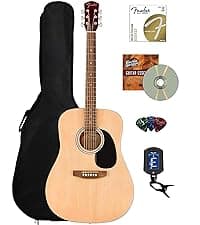 Fender Dreadnought Acoustic Guitar - Natural Bundle with Gig Bag, Tuner, Strings, Picks, and Austin Bazaar Instructional DVD