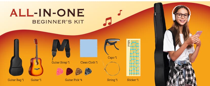 CAHAYA Acoustic Guitar For Beginner 41-inch - Full Size Wood Guitar Kit for Kids and Adults with Guitar bag Brass strings Capo String Pick and Clean Cloth for Gift CY0353