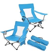 Joyfair Beach Camping Chair (2 Pack), Outdoor Folding Lawn Chair for Adult, Heavy Duty Portable Chair with Armrest for Outside Fishing, Sport, Cup Holder & Storage Pocket, Carry Bag (Blue, Classic)