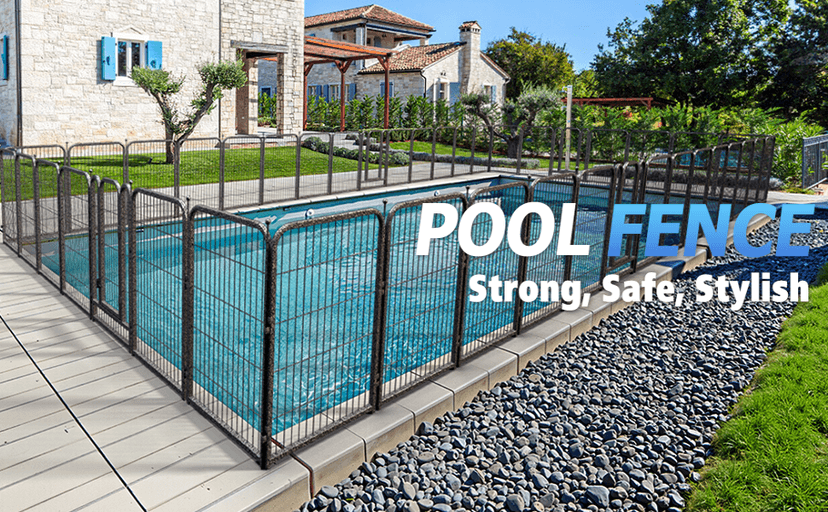 Metal Swimming Pool Fence 36.75ft (L) × 40in (H) with 16 Panels, in Ground Pool Safety Fence, Protective Barrier with Reinforced Stakes, Compatible with Patios & Gardens, Black-Silver