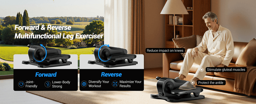 Under Desk Elliptical Machine, Electric Seated Pedal Exerciser, Mini Elliptical Leg Exerciser with Remoter, 12 Level Speeds, Forward & Reverse Direction, Manual & Auto Mode for Home Office