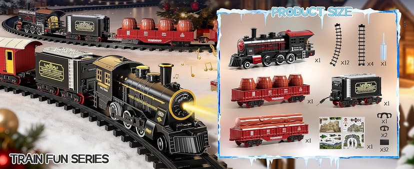 DULONIME Train Set for Toddlers 2-4, Electrical Trains with Track, Smoke, Light, Sound and Scene, Christmas Train Sets for Around The Tree, Christmas Birthday Gifts for Boys Girls 3-8 Years Old