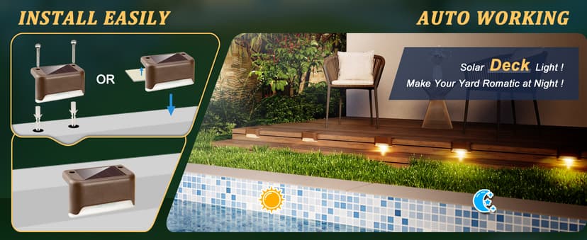 SOLPEX Solar Deck Lights Outdoor 16 Pack, Solar Step Lights Waterproof Led Solar lights for Outdoor Stairs, Step , Fence, Yard, Patio, and Pathway(Warm White)