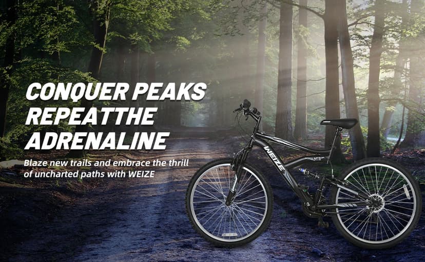 WEIZE Mountain Bike, 26/27.5 inch Outdoor Cycling Bike,18-Speed/High-Carbon Steel/Dual Full Suspension, Adjustable Ergonomic Seat for Men Women Adult, MTB Bicycle with Suspension Fork,Sleek Colors