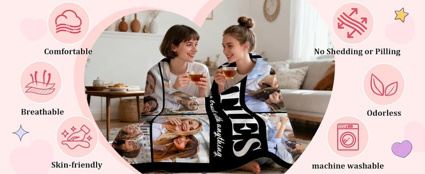 Personalized Picture Blanket And Throw, Best Friend Christmas Birthday Gifts For Women, Long Distance Friendship Bestie Gifts Best Friend Custom Blanket With Picture Name, Customized Photo Blanket B0FV82VXVF