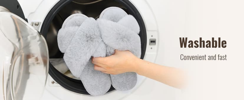 Evshine Women's Fuzzy Slippers Cross Band Memory Foam House Slippers Open Toe