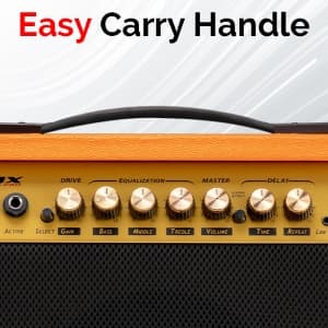 LyxPro 40 Watt Electric Guitar Amplifier | Solid State Studio Amp with 8” 4-Ohm Speaker, Custom EQ Controls, Drive, Delay, ¼” Passive/Active/Microphone Inputs, Aux in & Headphone Jack - Sunburst