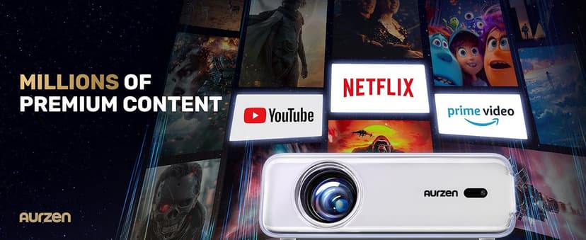 Aurzen EAZZE D1 Smart Projector with WiFi and Bluetooth, Netflix-Officially-Licensed, Auto Focus & Keystone, DoIby Audio, Zoom, Native 1080P Movie, Portable Outdoor Mini Projector, White