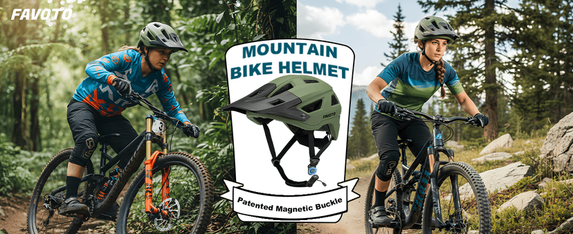 Favoto Adult Mountain Bike Helmet for Men & Women, Magnetic Buckle MTB Helmet with Removable Visor, Lightweight for Commuting & Off-Road Cycling