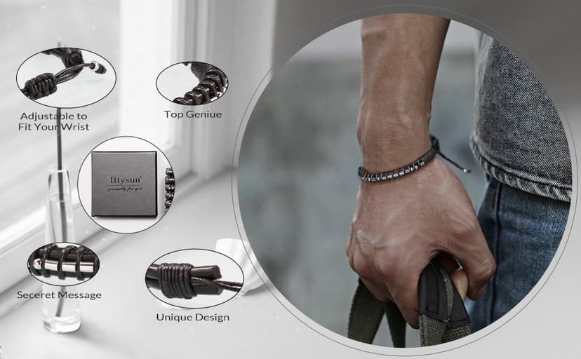 Inspirational Gifts for Men Morse Code Bracelets Mens Bracelets Graduation Gifts for Him Fathers Day Adjustable Leather Bracelet Motivational Birthday Annivesary Jewelry Stocking Stuffers for Men