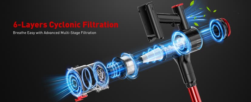 Cordless Vacuum Cleaner, 45KPA 8-in-1 Vacuum Cleaners for Home, 50Mins Runtime, Anti-Tangle Stick Vacuum with LED Display, Rechargeable Lightweight Vacuum for Pet Hair/Carpet/Floor (Red) (Red)