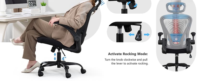 Office Chair, Ergonomic Office Chair with Headrest, Comfy Home Office Desk Chairs with Lumbar Support & Flip-up Armrests, 330LBS High Back Mesh Computer Desk Chair for Home Office, Black
