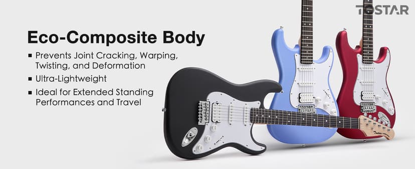 Tostar Beginner Electric Guitar, Solid Body, 39" Full Size Strat Style with HSS Pickups, 5-Way Switch, Tremolo Bridge, Maple Neck & Tectona Fretboard, Ideal for Beginners and Gifting, Black