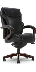 La-Z-Boy® Bellamy Executive Office Chair with Memory Foam Cushions, Real Wood Arms and Swivel Base, Waterfall Seat Edge, Faux Bonded Leather, Brown