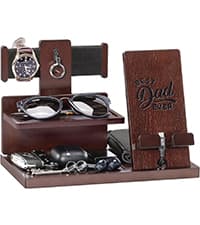 ProCase Gifts for Dad, Wood Phone Docking Station for Men, Dad Gifts From Daughter Son, Mens Nightstand Organizer, Anniversary Birthday Gifts for Dad Father Husband Him -Espresso (Engraved Word)