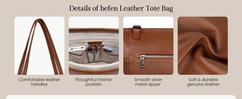 befen Genuine Leather Laptop Tote Bag for Women, Womens 15 Inch Computer Bags Work Totes Purse Shoulder Purses Handbags