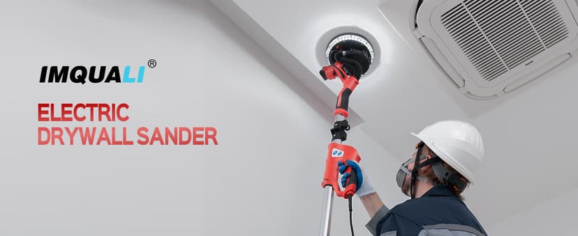 Drywall Sander, 2025 Upgraded 8-Amp Popcorn Ceiling Removal Tool with 7 Variable Speed 800-1800RPM, Drywall Sander with Vacuum Dust Collector with Extendable Handle, LED Light, 12pcs Sanding Discs,Red