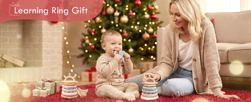 Moonkie Stacks of Circles Soft Teething Toy | Educational Learning Baby Toy | Stacking Ring Toys for Babies Boy and Girl | 7 Piece Teethers Set