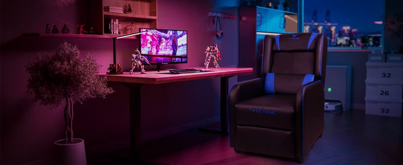 VITESSE VIT Gaming Recliner Chair Racing Style Single PU Leather Sofa Modern Living Room Recliners Ergonomic Comfortable Home Theater Seating, Blue.