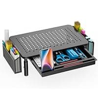 WALI Computer Monitor Stand for Desk, Adjustable Laptop Riser, Desk Monitor Stand Underneath Storage for Office, Home, School Supplies (STT003), 1 Pack, Black