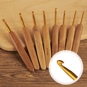 Wooden Yarn Bowl Holder, Craft Knitting Bowl with 8pcs Metal Crochet Hooks, 7.9''Large Yarn Holder Dispenser Yarn Storage Bowls, for Knitters & Crocheters (Bamboo 7.9 inch)