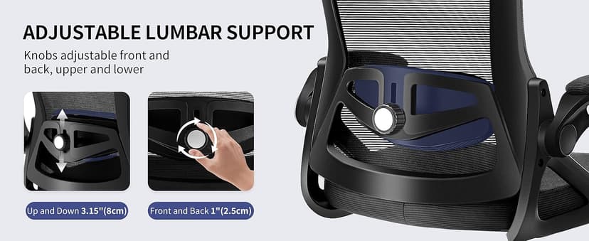 Fizzin Ergonomic Office Chair, 400 LBS Computer Chairs with Adjustable Lumbar Support, Breathable Mesh Desk Chair Ergonomic with Thickened Cushion, Comfy Home Office Desk Chair (Black)