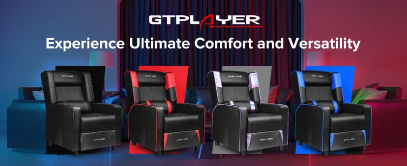 GTPLAYER Gaming Recliner Chair for Living Room Racing Style Single PU Leather Gaming Sofa for Adults Modern Game Recliners Ergonomic Comfortable Home Theater Seating, Blue