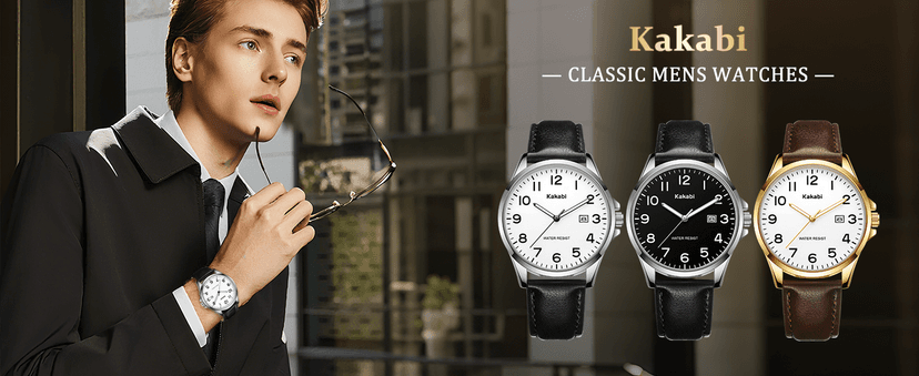 Kakabi Watch for Men, Fashion Minimalist Wrist Watch Waterproof Quartz Analog Date with Leather Strap