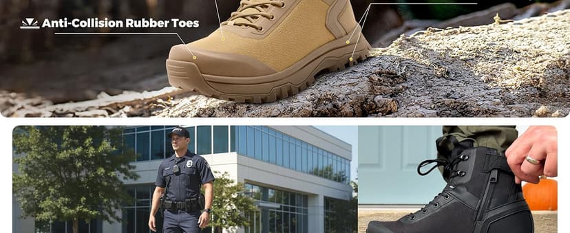 Coostar Tactical Boots for Men Lightweight Military Combat Boot Side Zipper Motorcycle Hiking Work Boots Waterproof 8 Inches