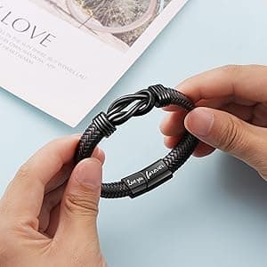 𝗞𝗻𝗼𝘁 𝗕𝗿𝗮𝗰𝗲𝗹𝗲𝘁 𝗚𝗶𝗳𝘁𝘀 𝗳𝗼𝗿 𝗠𝗲𝗻 Brown Braided Leather Stainless Steel Infinity Bracelets Lettering Love You Forever Gifts for Son Grandson Husband Boyfriend Brother Always Linked Together