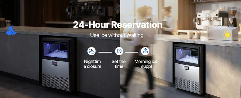 VEVOR Commercial Ice Maker Machine, 200 lbs/24h with 50 lbs Storage Capacity, Built-in/Freestanding/Under Counter, Stainless Steel Ice Maker with LED Display & Self-Cleaning, for Home Bar Restaurant
