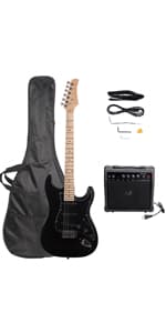 Ktaxon 39 Inch Electric Guitar, Full-Size Beginner Solid Body Electric Guitar Kit with Gig Bag, Strap, Tremolo Bar, Cable & Picks (Black)