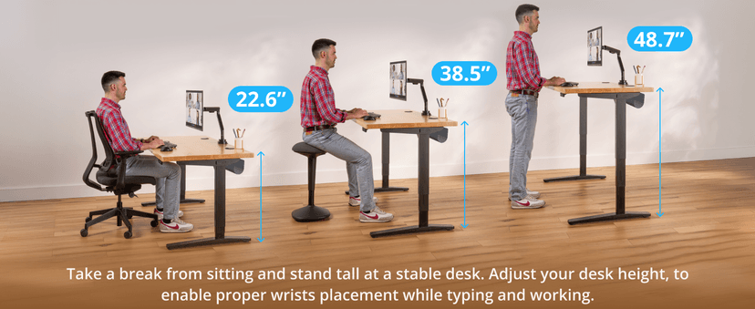 UPLIFT DESK Bamboo (48 x 30 inch) Standing Desk 2-Leg V3 Adjustable Stand Up C-Frame (Black), Advanced Keypad, Wire Grommets, Wire Tray, Rocker Board
