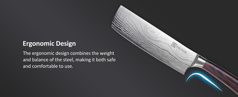 PAUDIN Nakiri Knife - 7" Razor Sharp Meat Cleaver and Vegetable Kitchen Knife, High Carbon Stainless Steel, Multipurpose Asian Chef Knife for Home and Kitchen with Ergonomic Handle