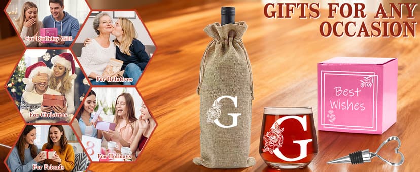 Personalized Gifts for Women,Monogrammed A-Z Wine Glasses Gifts for Women,Wine Glass for Gift Box,Birthday Gifts for Mom Sister Grandma-J