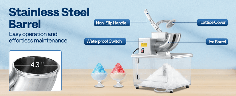 VIVOHOME Commercial Ice Crusher Shaver with Four Blades, Electric Snow Cone Maker Machine, 350W Shaved Ice Machine with Safety Switch for Both Home and Commercial Use, 660lbs/hr