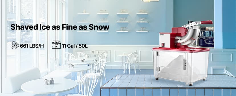 VEVOR Commercial Ice Crusher 661LBS/H, 350W Electric Snow Cone Machine with 4 Blades, 2000RPM Stainless Steel Shaved Ice Machine with 11 Gal Crushed-Ice Box, for Family Restaurants Bars, Red