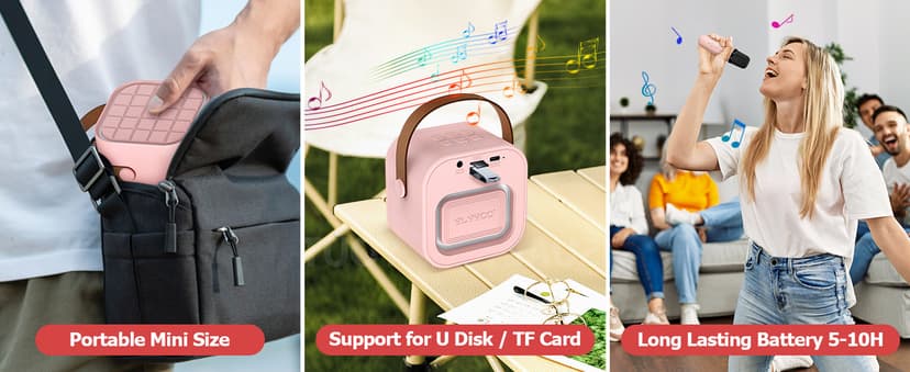 Mini Karaoke Machine with 2 Wireless Microphone, Portable Pink Bluetooth Speaker for Kids Adult, Birthday Teen Toys Gifts Ideas for Girls Ages 4 5 6 7 8 9 10 11 12+ Year Old, Family Home Party