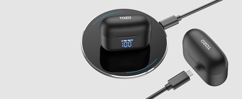 TOZO T20 Wireless Earbuds Bluetooth Headphones 48.5 Hrs Playtime with LED Digital Display, IPX8 Waterproof, Dual Mic Call Noise Cancelling 10mm Broad Range Speakers, New Version