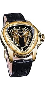 FORSINING Vintage Watch for Men Engraved Automatic Self-Wind Mechanical Big Dial Luminous Moon Phase Golden Hollow Tattoo Pattern Wrist Watches, Mechanical