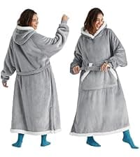 Bedsure Blanket Hoodie, Wearable Blanket for Adults & Kids as Gifts for Women Men, Birthday Gifts for Women Mom Girl Sherpa Oversized Hoodie, Grey, Standard