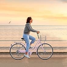 26" Beach Cruiser Bike, Commuter Bicycle, 7 Speed/Linear Pull Brakes/Widen Seat Men & Women Bike, Adult and Teens Bicycle for Urban Commuter