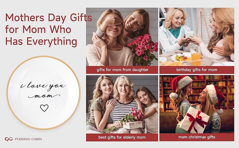 PUDDING CABIN Gifts for Mom from Daughter, Mothers Day Gifts for Mom Ring Dish "I love you mom" Mom Birthday Gifts, Mom Gifts for Valentines Christmas Wedding Gifts