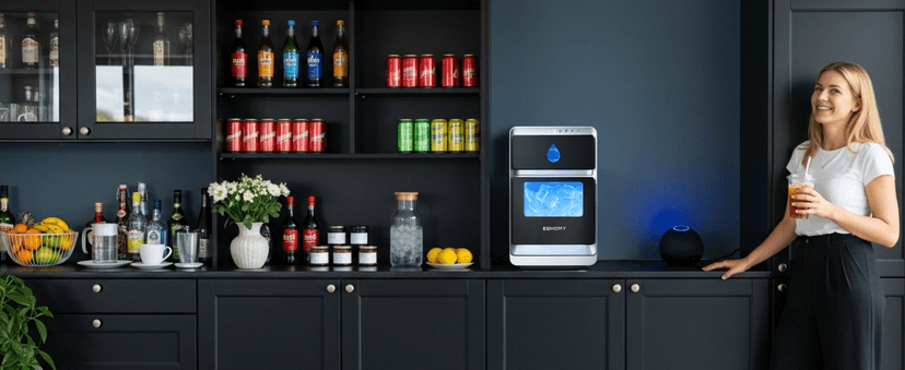 EUHOMY LunaArc Crescent Ice Maker Countertop, 16Pcs Ready in 12Mins, 1600Pcs/Day, Auto Deep Cleaning, Timer, Adjustable Ice Thickness, Portable Ice Cube Maker for Whiskey/Coffee/Soft Drinks