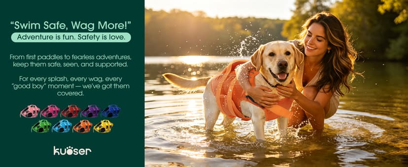 Kuoser Dog Life Jacket High Flotation, Reflective Dogs Life Vest for Swimming Boating, Adjustable Small Medium Large Dog lifejacket, Lightweight Dogs Life Preserver Rescue Handle Spring Summer Pool