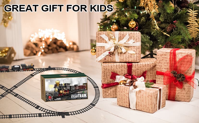Train Set for Kids - Electric Remote Control Train Track Around Christmas Tree, Steam Locomotive Engine Train Railway Kits w/Smoke, Light & Sounds, Christmas Toys Gifts for 3 4 5 6 7 8 Year Old Kids
