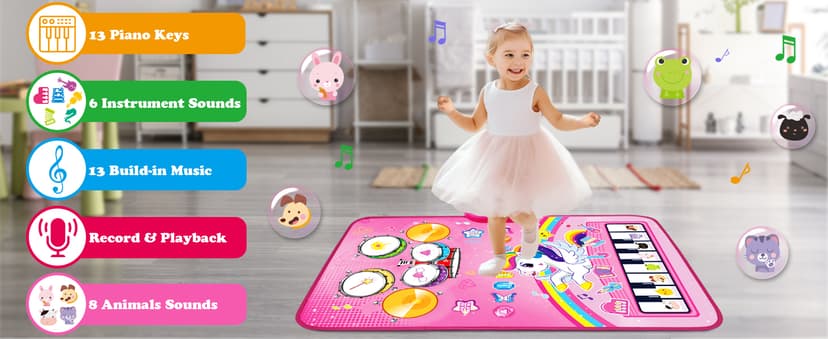 Piano Drum Animal Touch Unicorn Toy - Infant Musical Toy 12-18 Months Babies Birthday Easter Gifts for 1 2 3 Year Old Girls Toys for 1 Year Old Girl Gifts: 3 in 1 Baby Music Mat Toddler Toys Age 1-2 B0DBXXVQP3